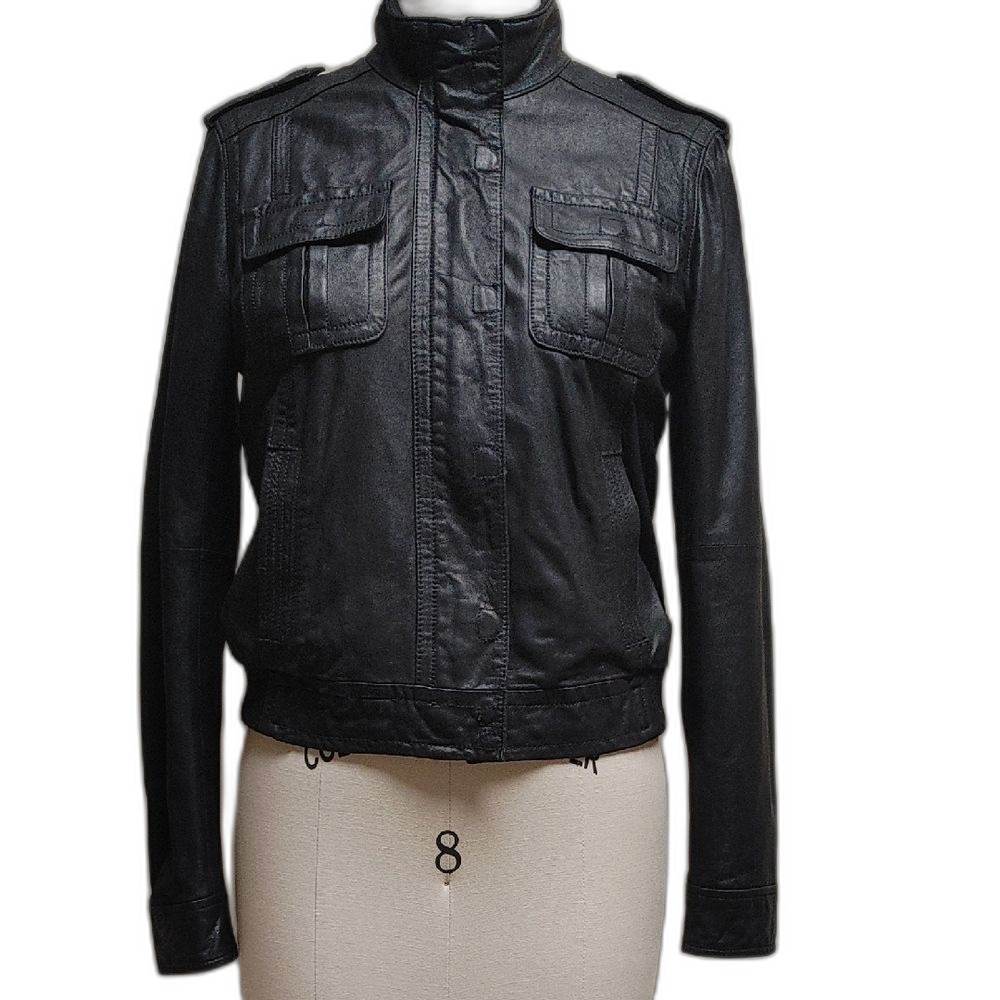 Banana Republic Black Leather Moto Flight Jacket Size S/M